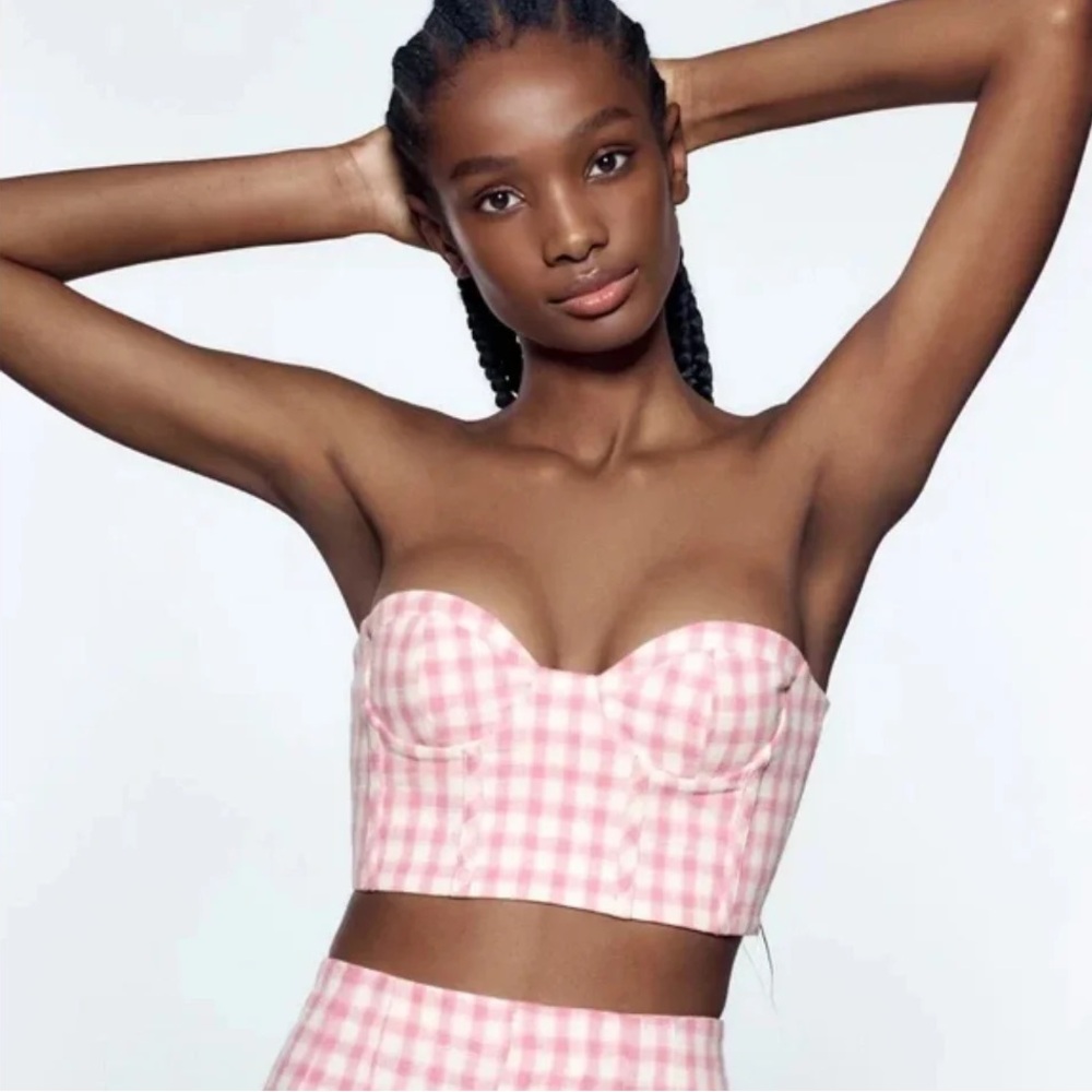 NWT Zara Pink Gingham Bustier Top